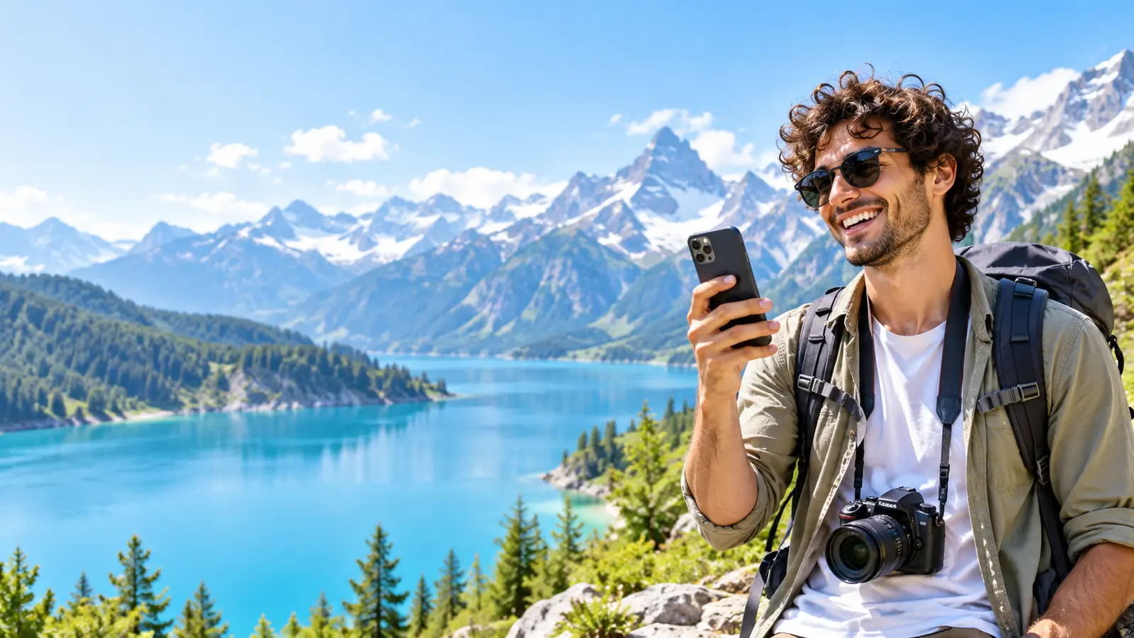 Voyageur connecté avec son smartphone